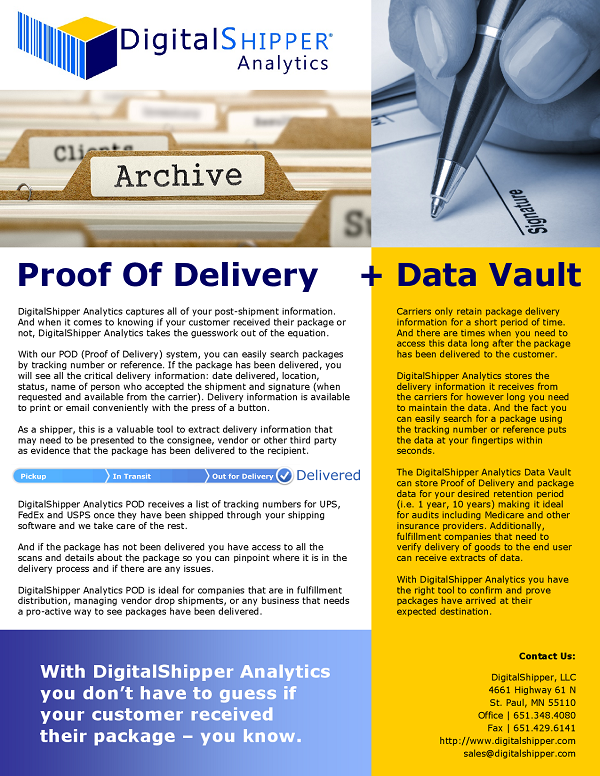 DigitalShipper POD Data Vault Brochure